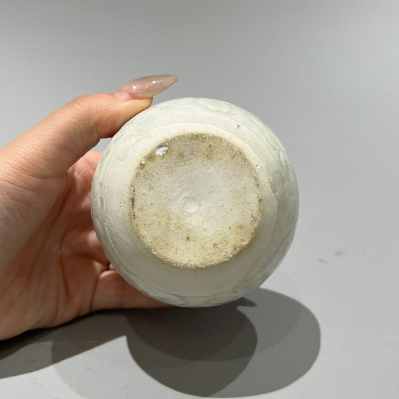 明代 青白釉剔花四系罐 - 图6