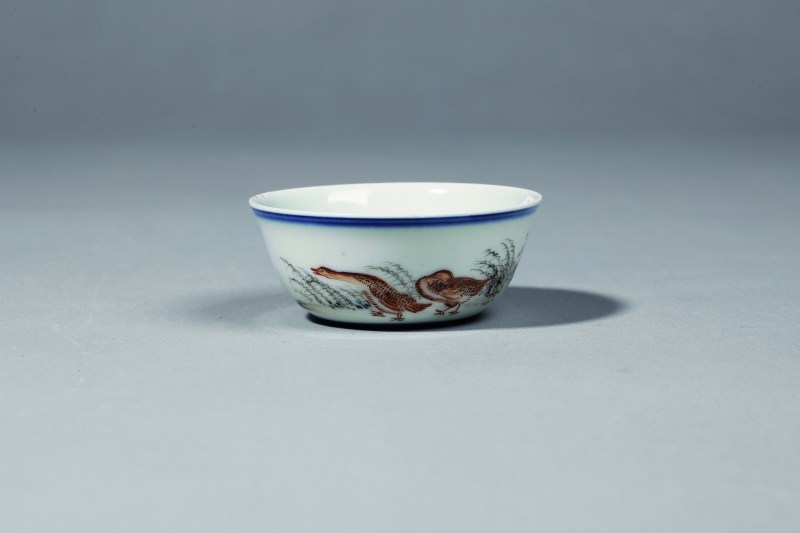 清雍正 墨彩芦雁图杯