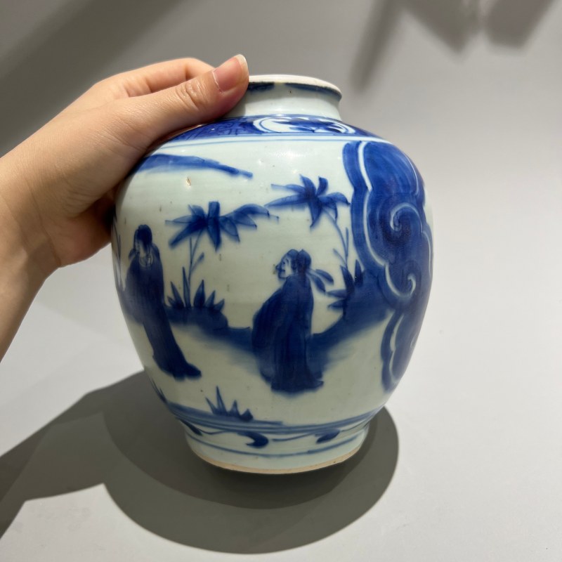 明代 青花人物纹罐 - 图4