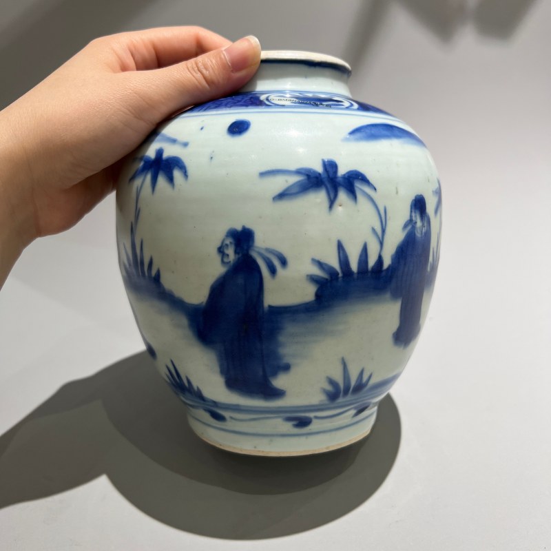 明代 青花人物纹罐 - 图5