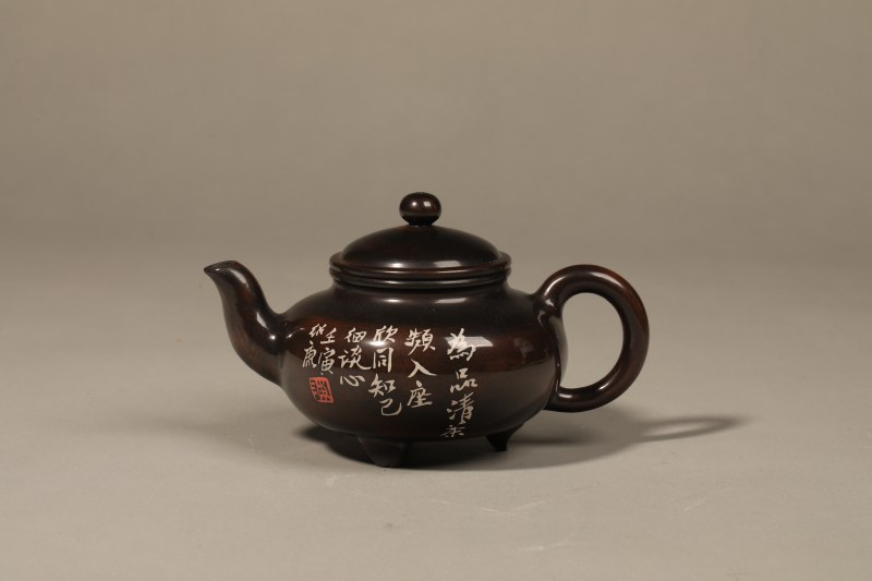 陈绍康 紫陶残贴竹纹壶 - 图4