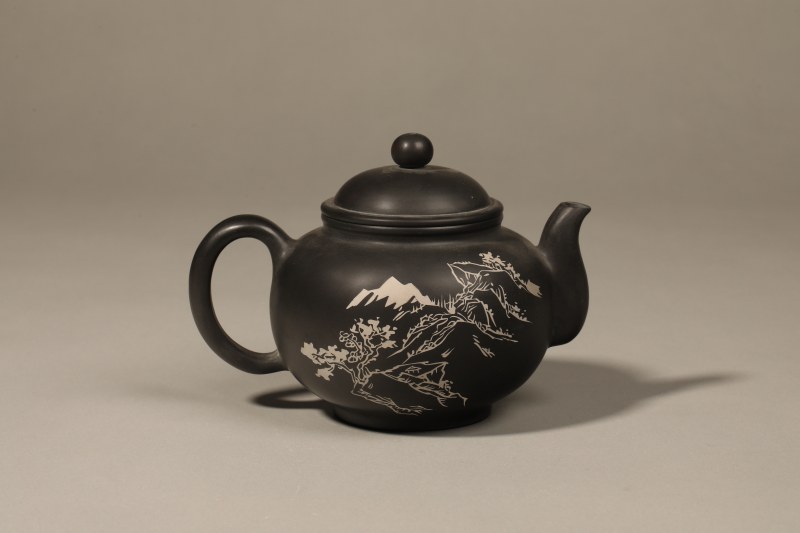 陈绍康 紫陶“山水连天”残贴壶 - 图2