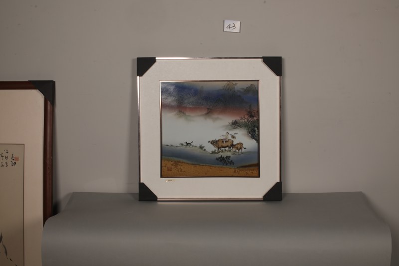吴晓云 粉彩“牧童”瓷板画 - 图2
