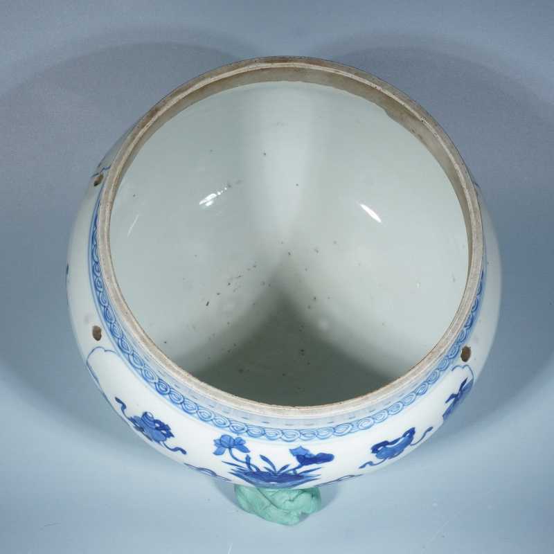 清康熙青花博古纹粥罐 - 图2