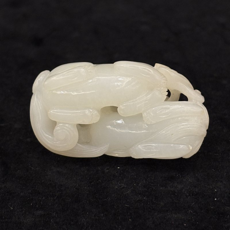 清 白玉雕双獾灵芝挂件 - 图7
