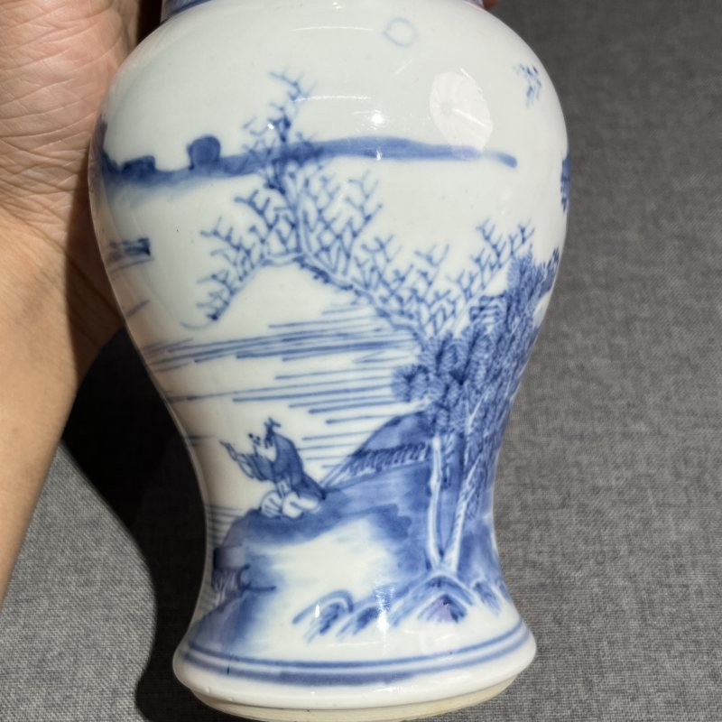清康熙青花山水风景凤尾尊 - 图5