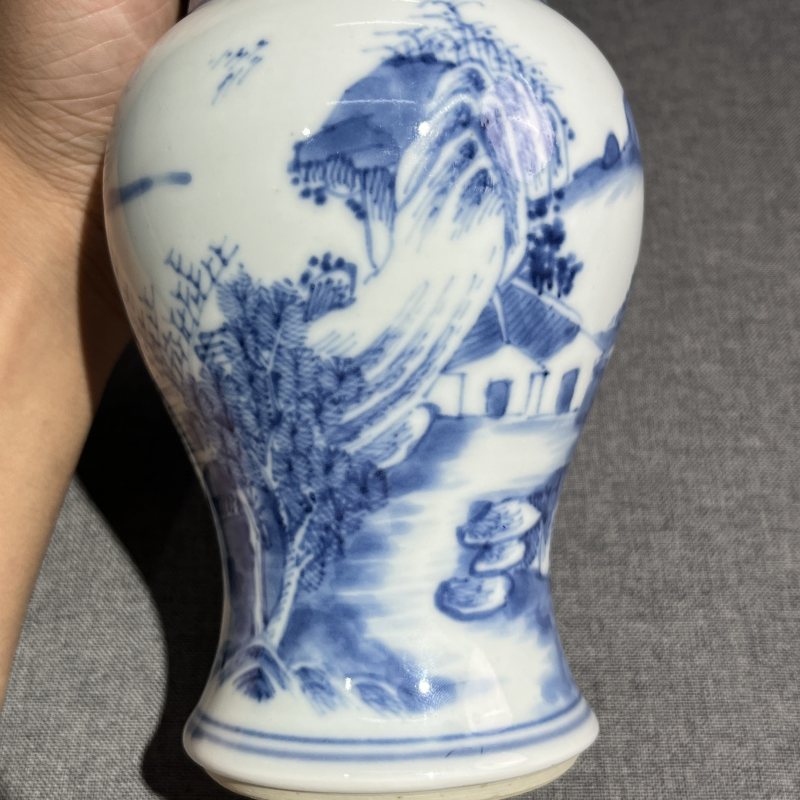 清康熙青花山水风景凤尾尊 - 图6