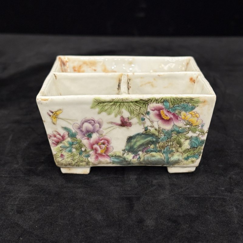 清 粉彩花卉纹画隔碟 浅绛花鸟纹画隔碟两件 - 图5