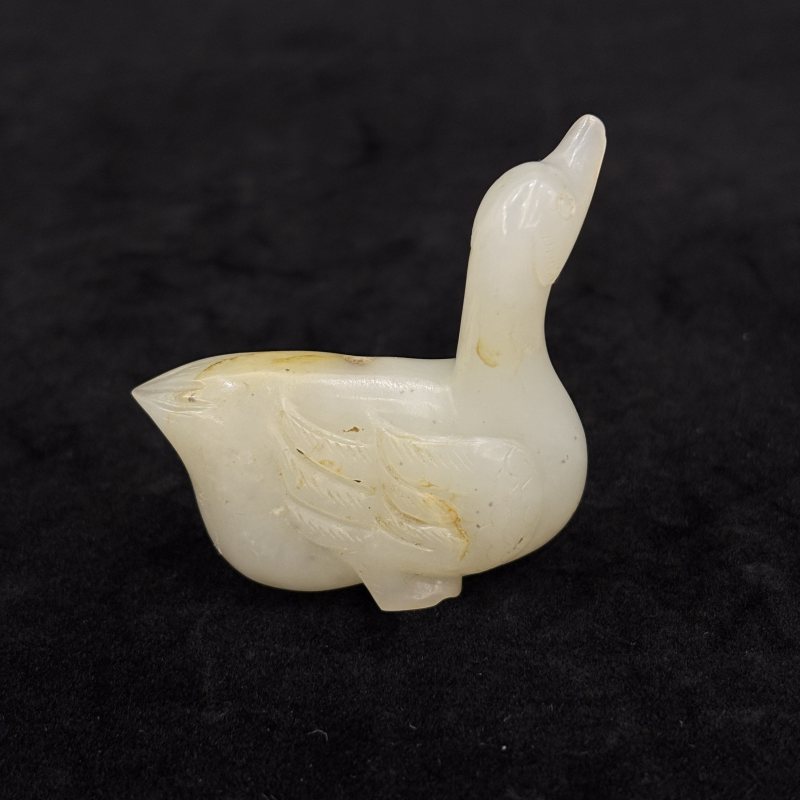 清 白玉留皮鹅摆件 - 图4