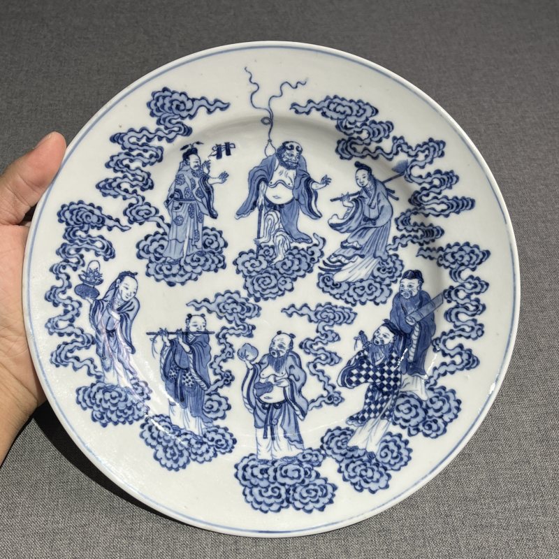 清晚期青花八仙人物盘 - 图4