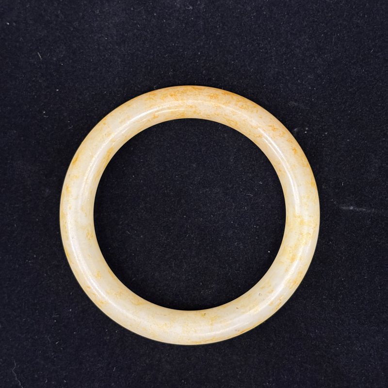 清 白玉留皮手镯 - 图2