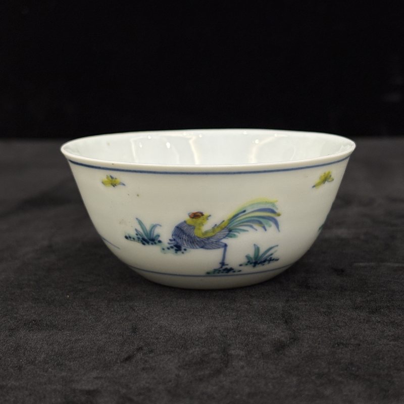清 斗彩雄鸡图茶圆一对 - 图5
