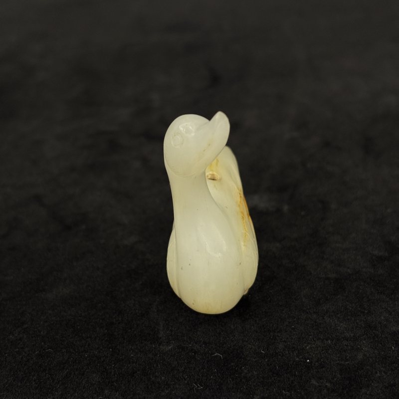 清 白玉留皮鹅摆件 - 图5