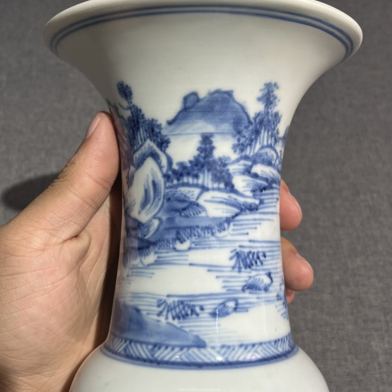 清康熙青花山水风景凤尾尊 - 图8