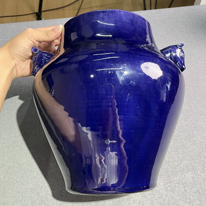 清康熙茄皮紫釉兽耳尊 - 图13