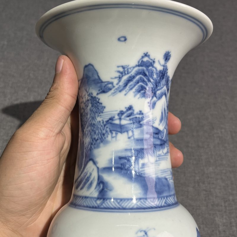 清康熙青花山水风景凤尾尊 - 图9