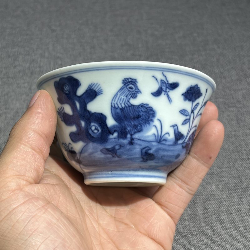 清中期青花诗文茶圆一对 - 图13