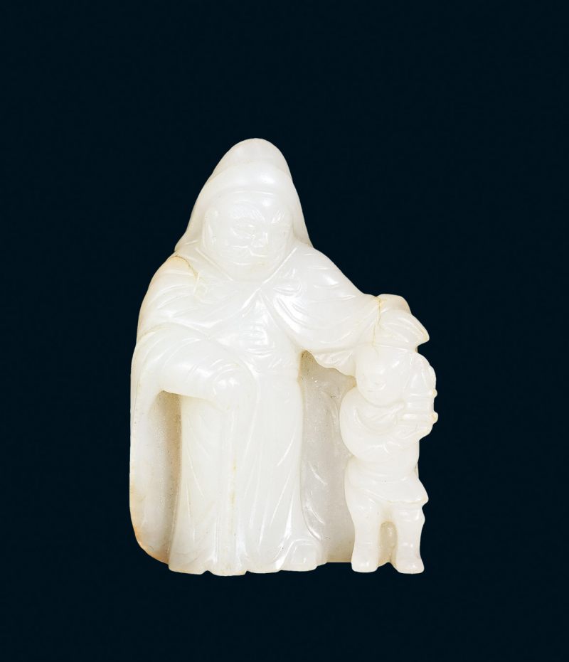 清 白玉高士童子摆件