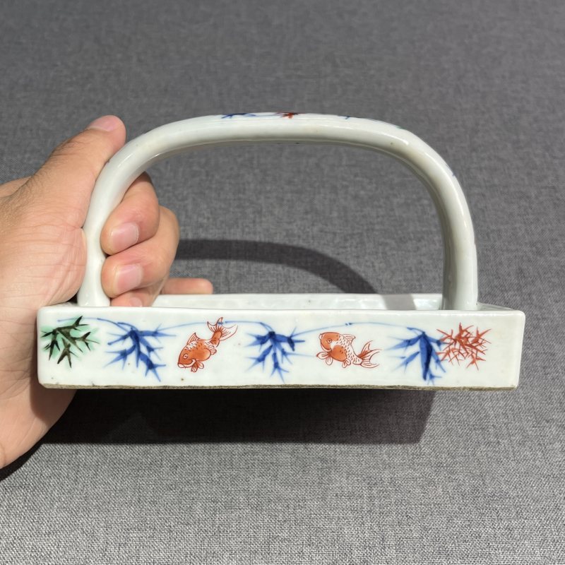清中期五彩鱼藻纹提篮 - 图6
