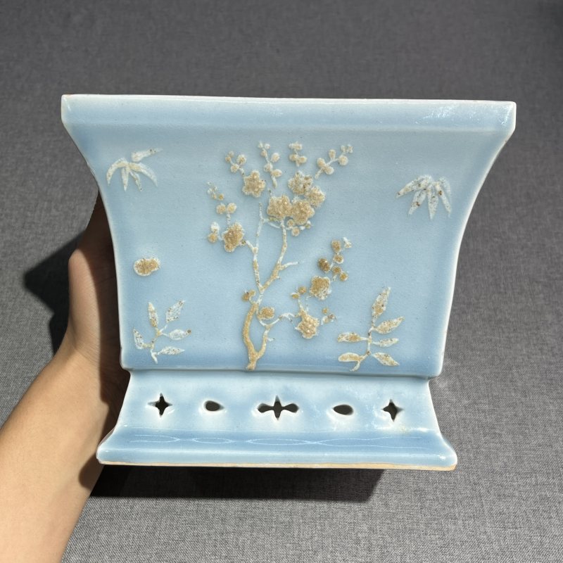 清晚期天晴釉加白花卉花盆 - 图4