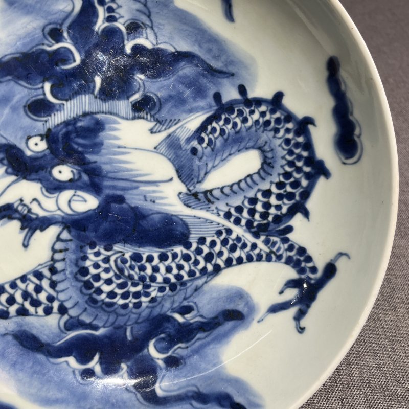 清雍正青花过墙龙纹盘 - 图8