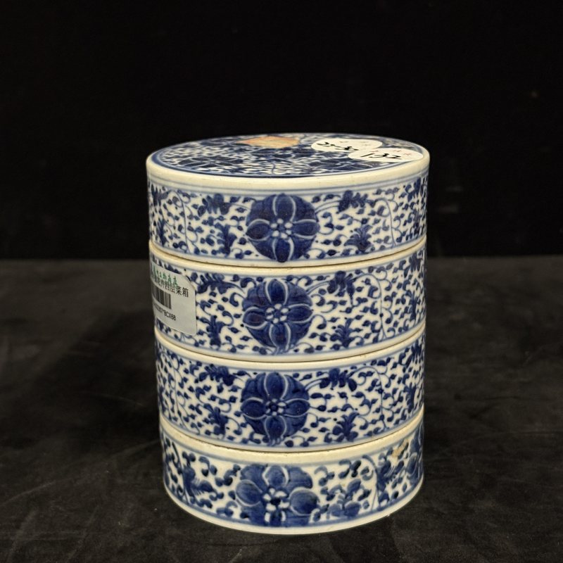 清 青花花卉纹节盒两件 - 图3