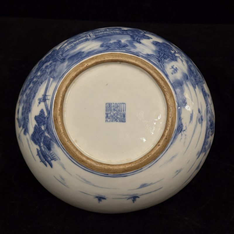 清 青花山水人物纹提篮 - 图8