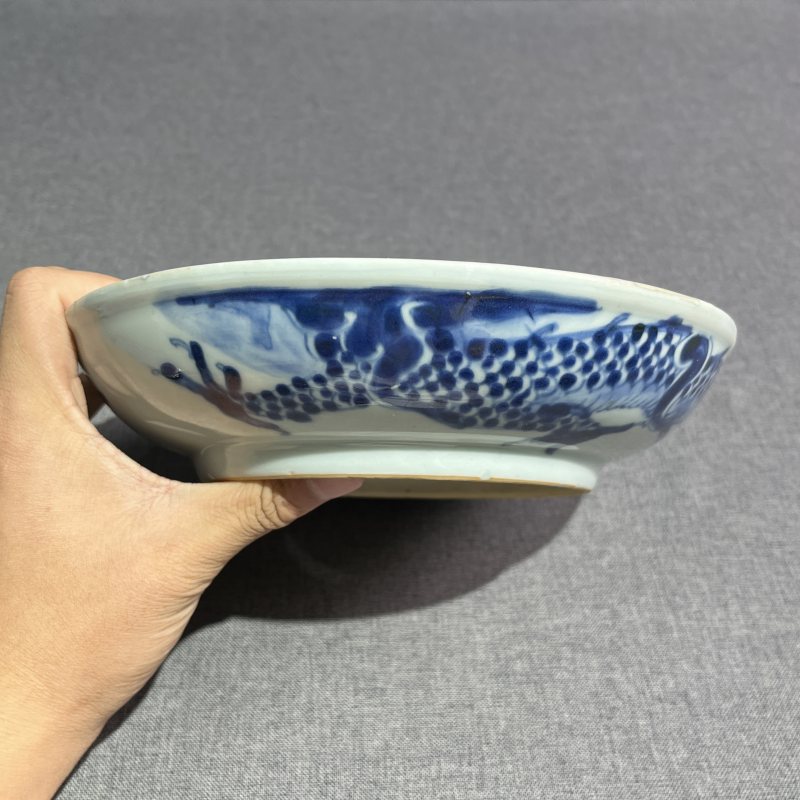 清雍正青花过墙龙纹盘 - 图9