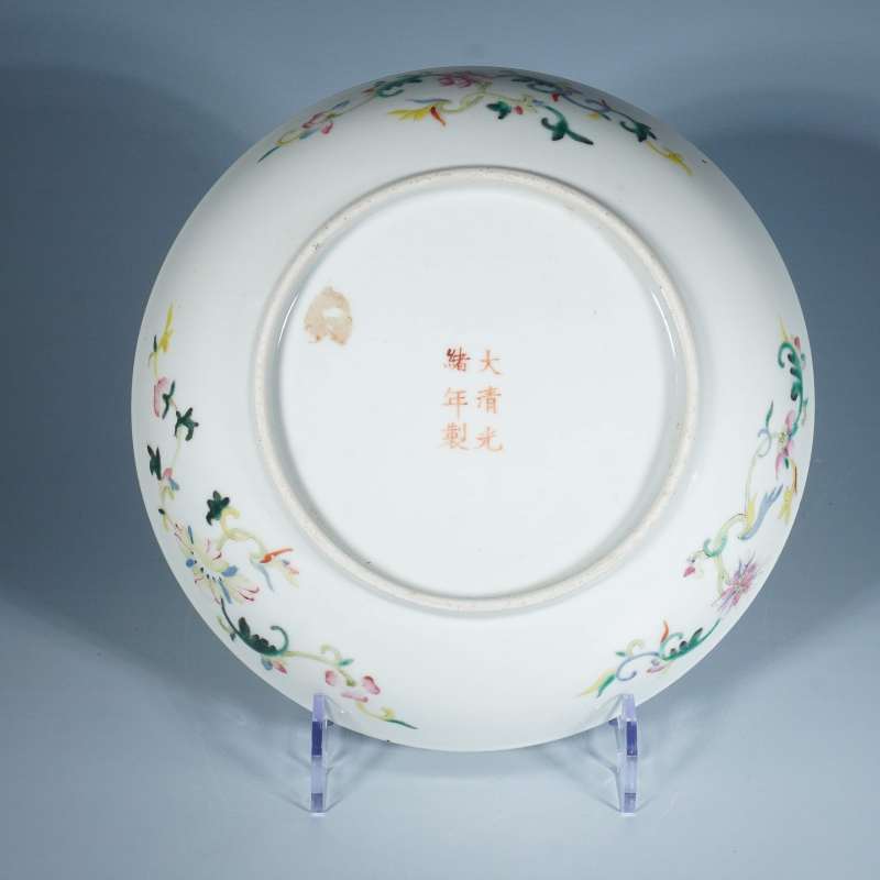 清光绪粉彩花卉纹盘 - 图3