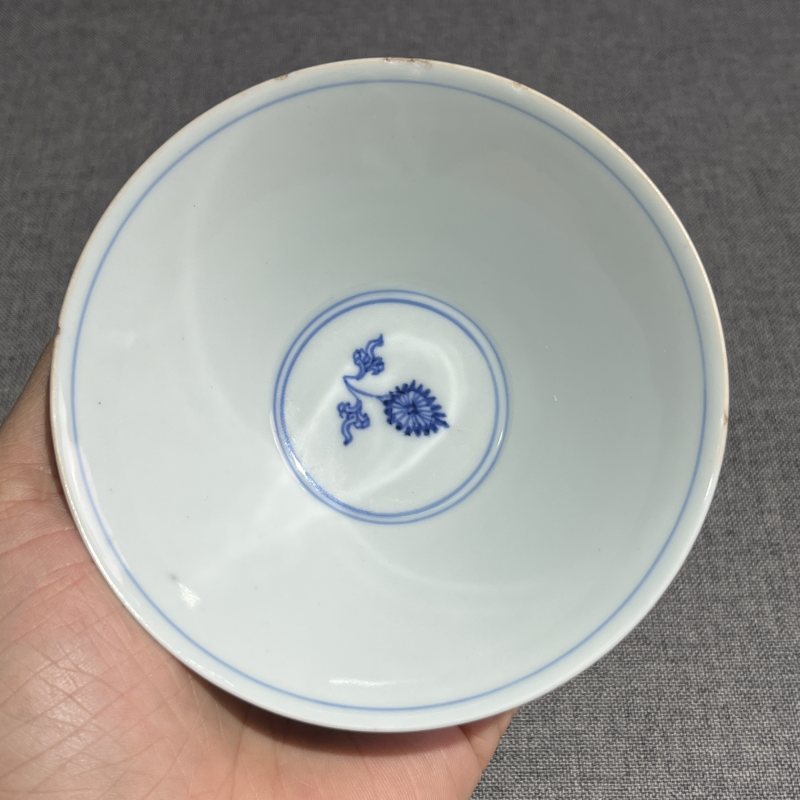 清雍正青花淡描凤纹斗笠盏 - 图6