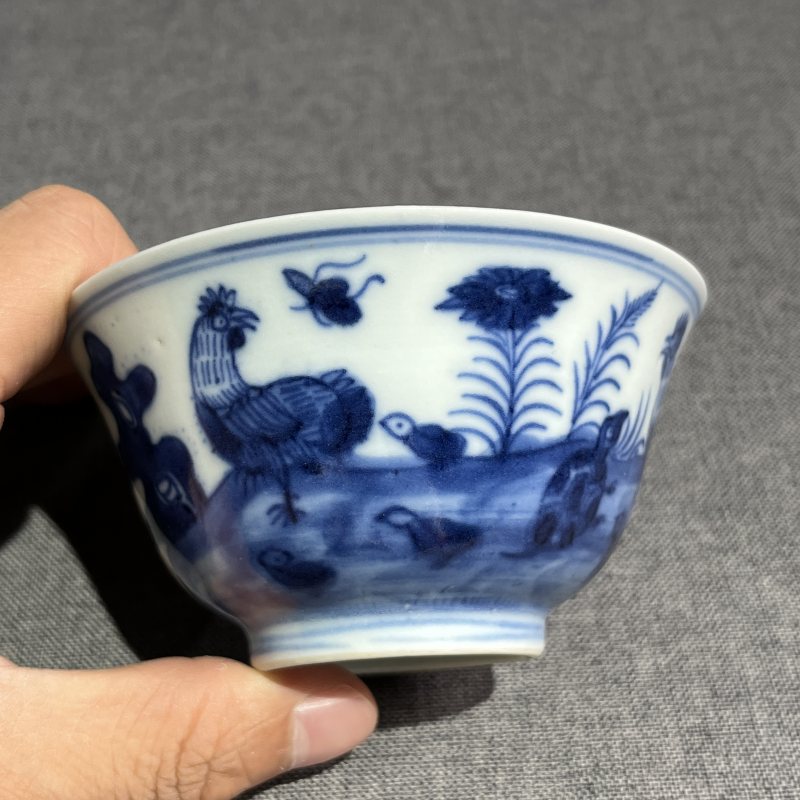 清中期青花诗文茶圆一对 - 图5