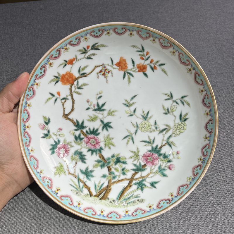 清光绪粉彩花卉纹盘 - 图4