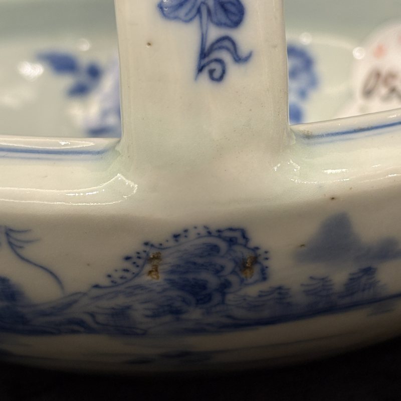清 青花山水人物纹提篮 - 图12