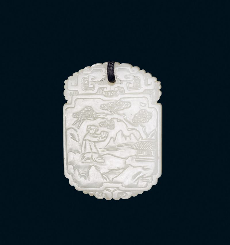 清 白玉人物诗文牌