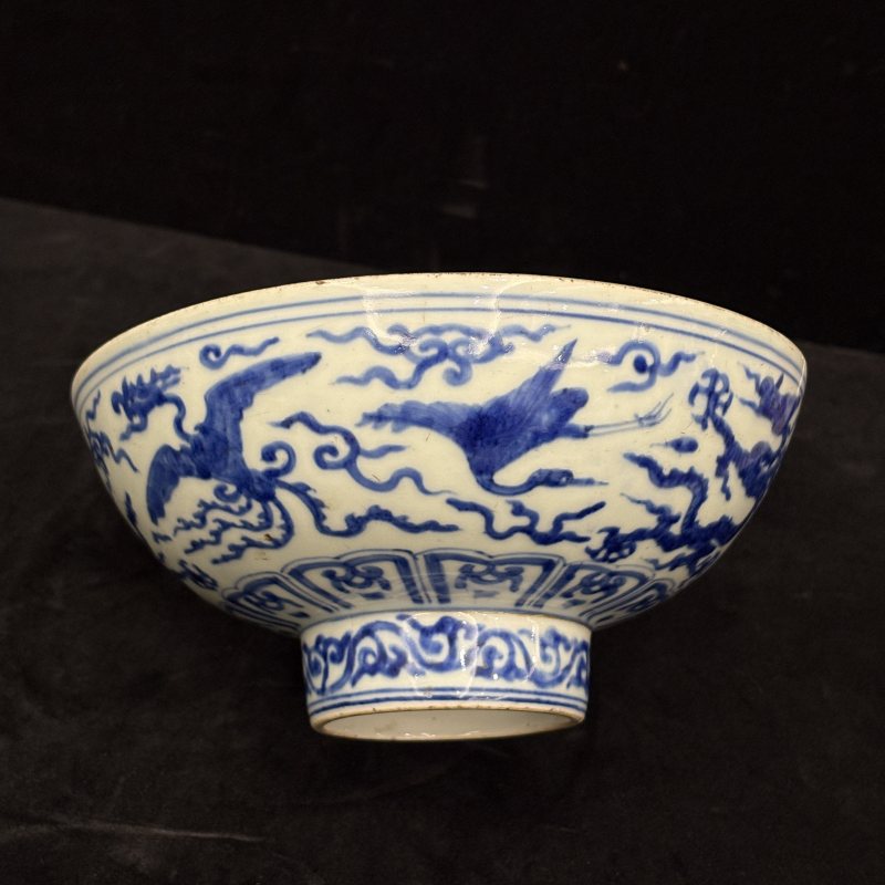 明 青花龙凤花鸟纹寿字碗 - 图5
