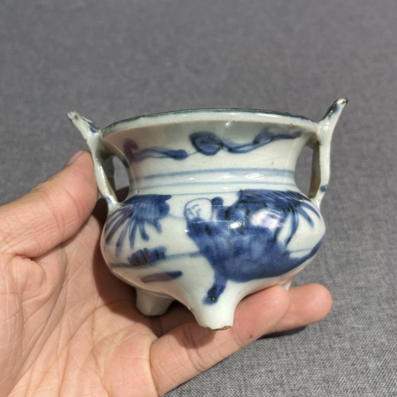 明万历青花人物故事冲耳炉 - 图4