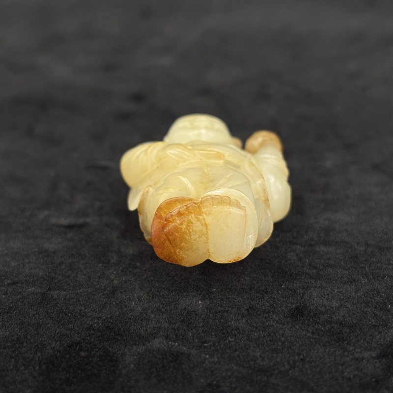 清 白玉留皮雕刘海戏金蟾摆件 - 图4