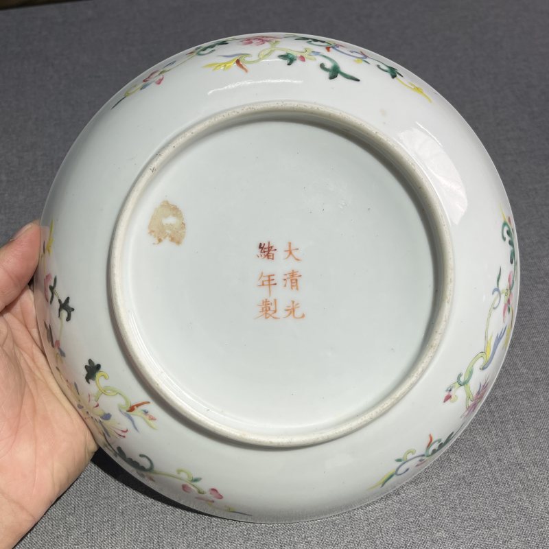 清光绪粉彩花卉纹盘 - 图9