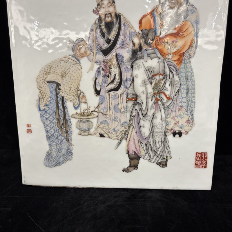 民国 粉彩四季长春人物纹瓷板 - 图4