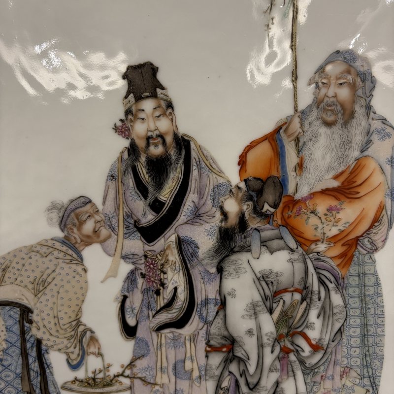 民国 粉彩四季长春人物纹瓷板 - 图5