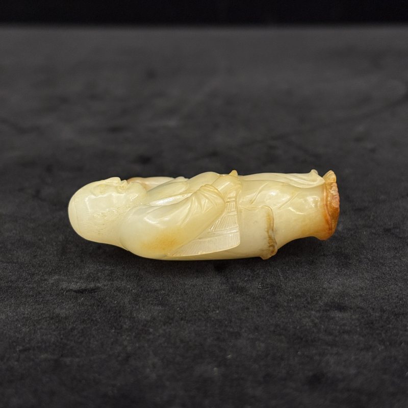 清 白玉留皮雕刘海戏金蟾摆件 - 图7