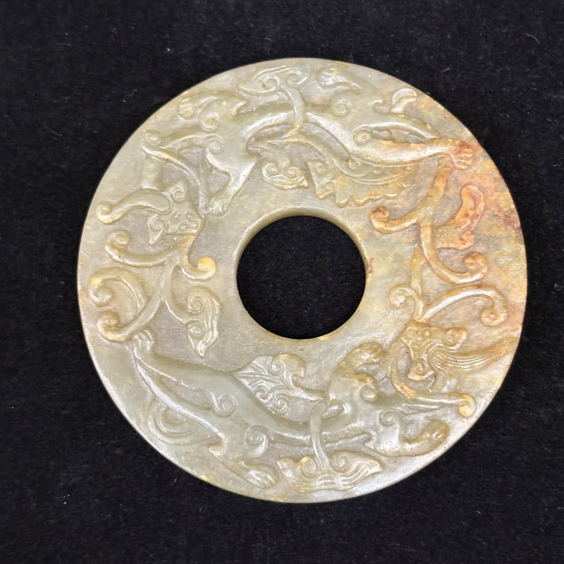 清 白玉环 青玉雕螭龙纹璧两件 - 图7