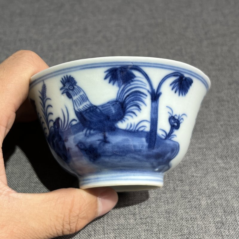 清中期青花诗文茶圆一对 - 图6
