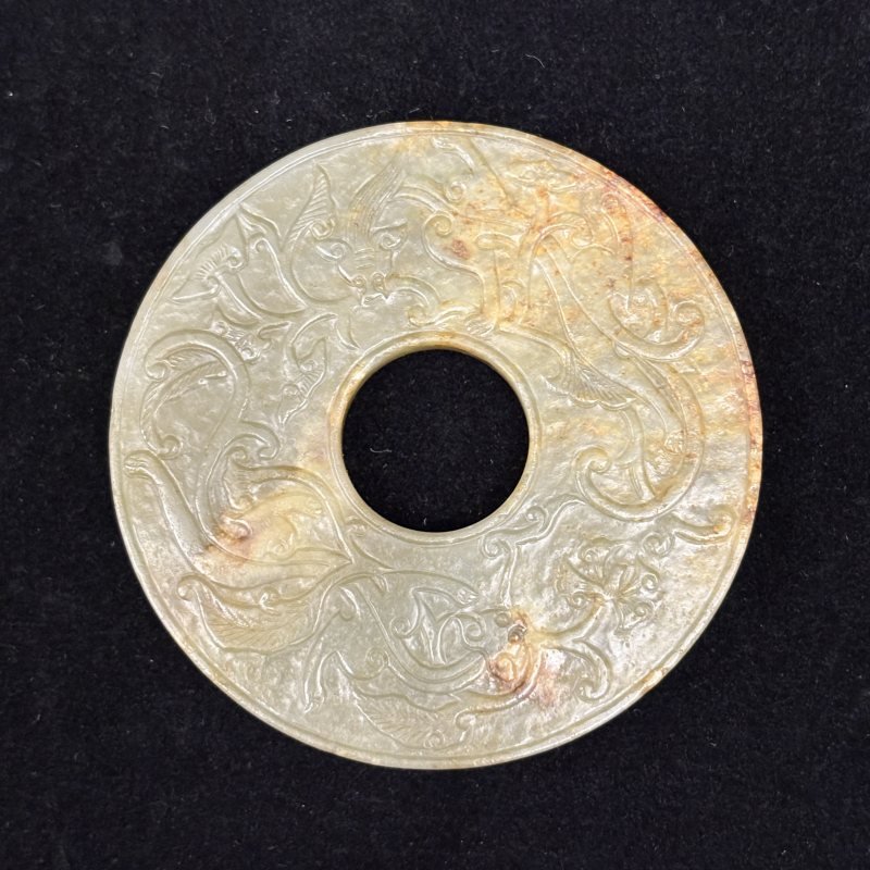清 白玉环 青玉雕螭龙纹璧两件 - 图8