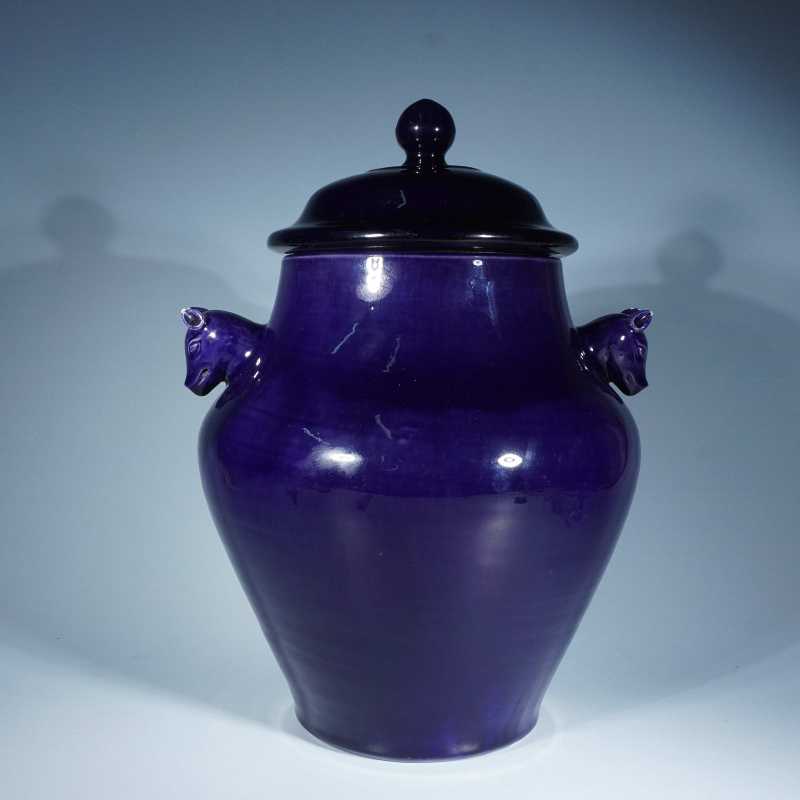 清康熙茄皮紫釉兽耳尊