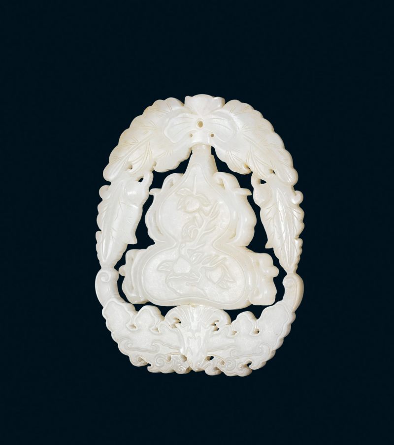清 白玉福寿转心佩