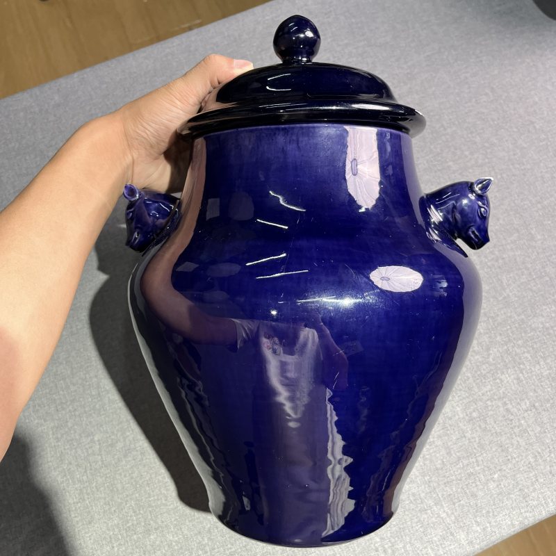 清康熙茄皮紫釉兽耳尊 - 图4