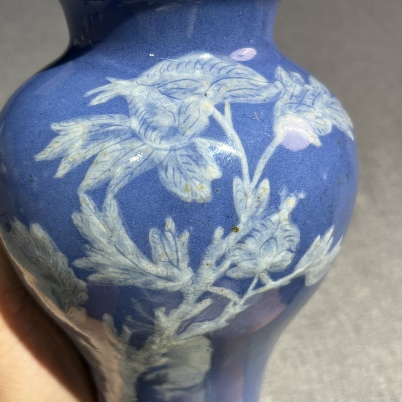 清乾隆祭蓝花卉梅瓶 - 图7