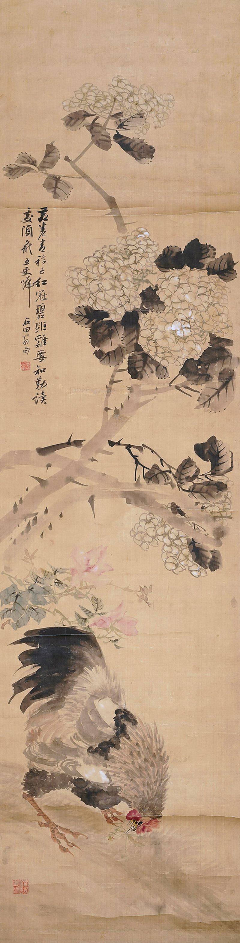 清 朱偁 花鸡
