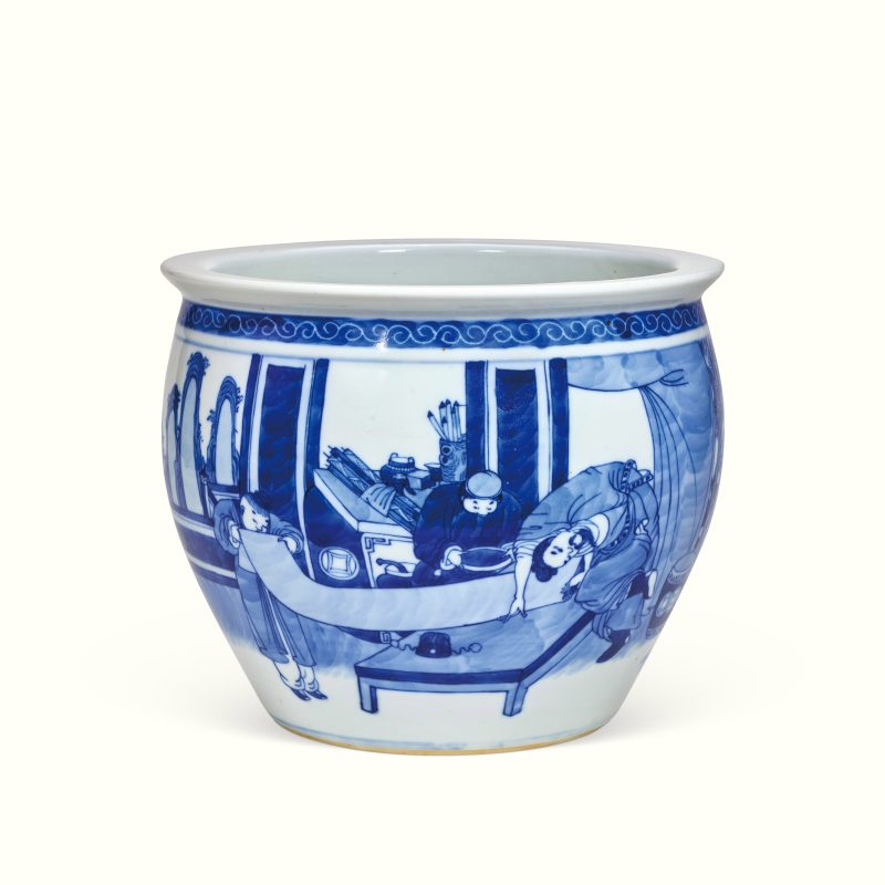 清光绪 青花草圣张旭以头濡墨故事卷缸